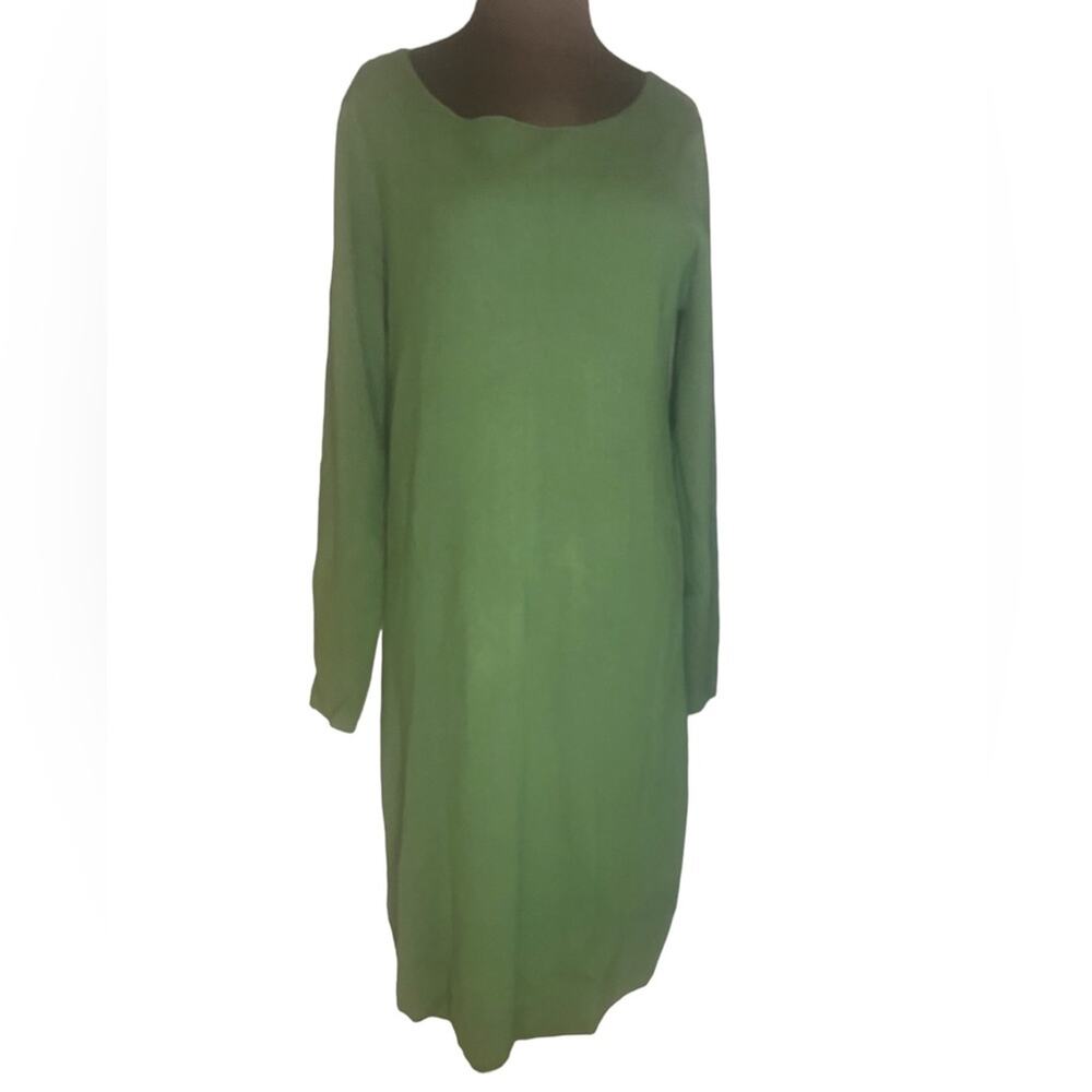 J. Jill Green Seamed Back Long Sleeved Stretch Wool Blend Sweater Midi Dress M